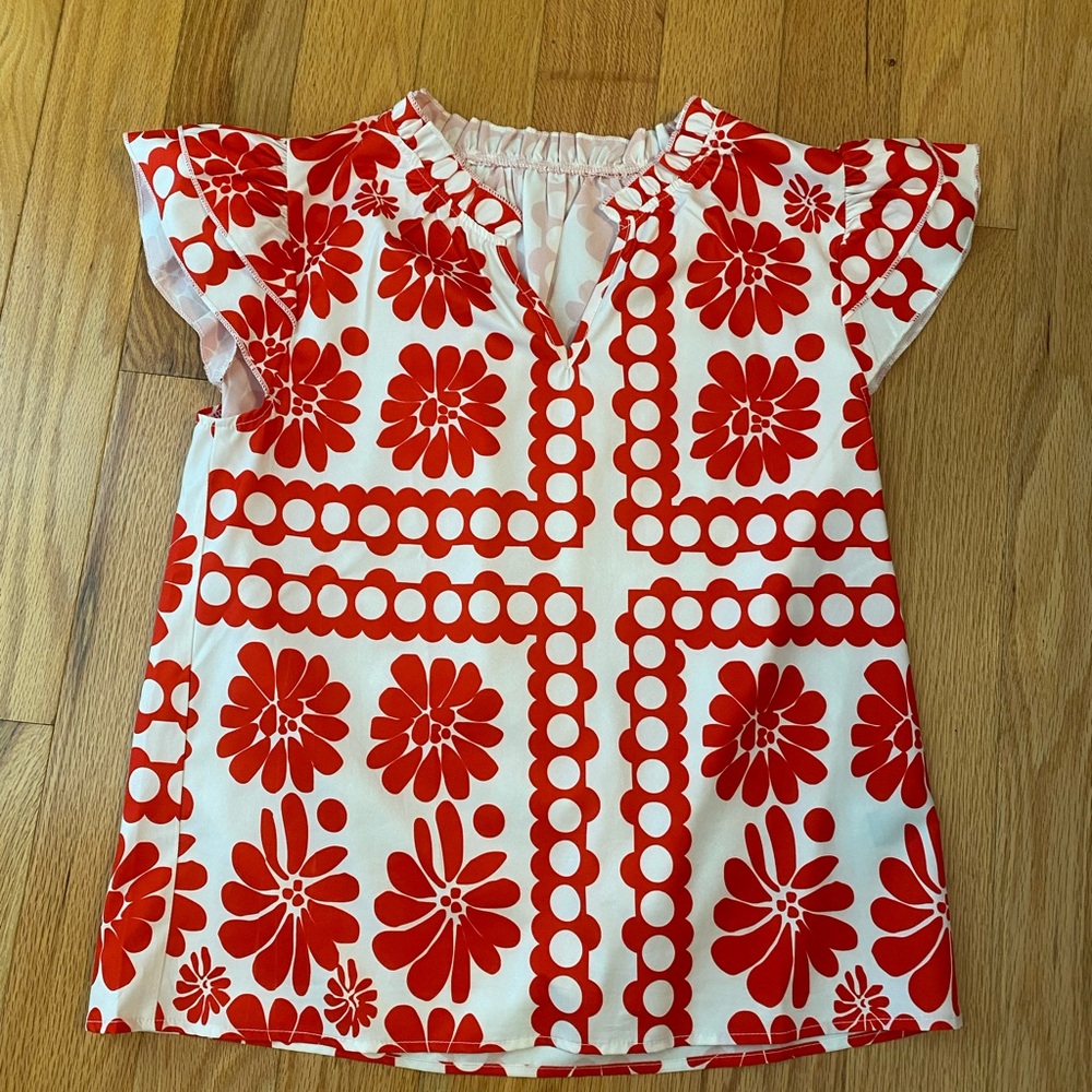 SHEIN Pink and White Floral Blouse